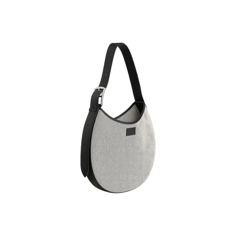 HERMES Canvas With Swift Calfskin Crescent Bag, Handbag, Shoulder Bag Women's Gray & Black-2