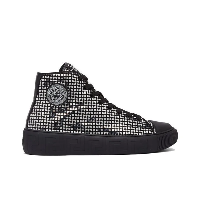 VERSACE Stylish Skateboarding Shoes Men's Black Silver-1