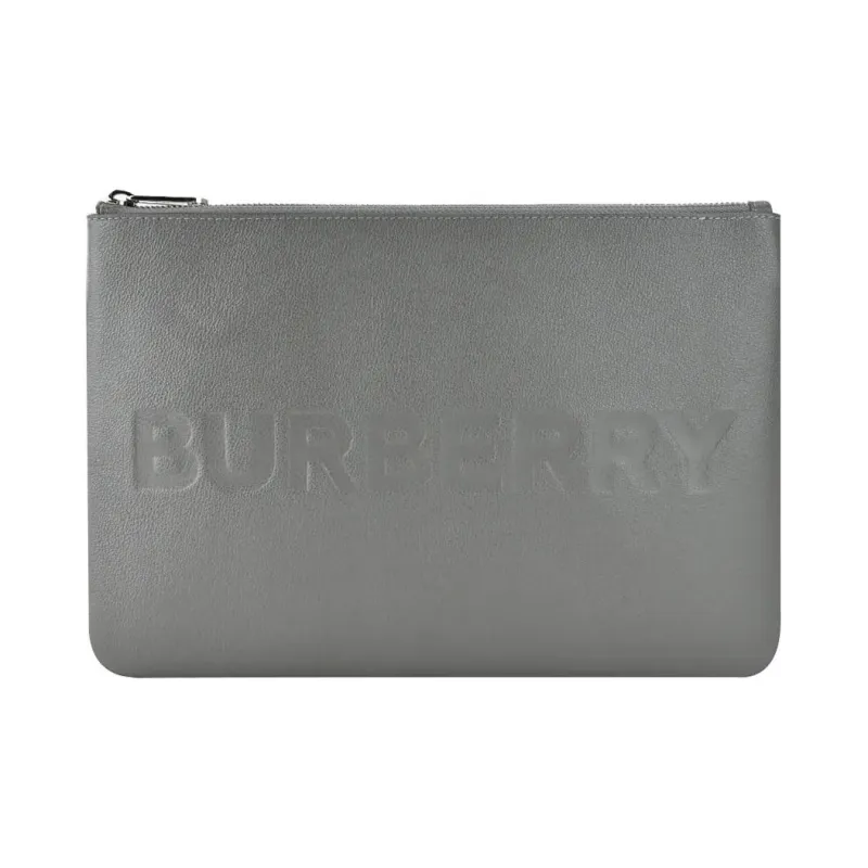 Burberry Embossed Leather Pouch Charcoal Grey-0
