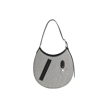 HERMES Canvas With Swift Calfskin Crescent Bag, Handbag, Shoulder Bag Women's Gray & Black