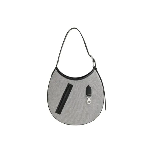 HERMES Canvas With Swift Calfskin Crescent Bag, Handbag, Shoulder Bag Women's Gray & Black