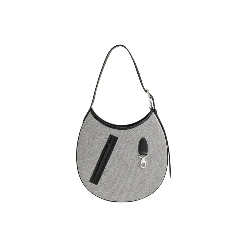 HERMES Canvas With Swift Calfskin Crescent Bag, Handbag, Shoulder Bag Women's Gray & Black-0