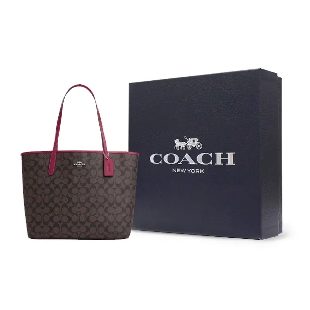 COACH City Leather Tote Bag, Shopping Bag, Shoulder Bag, Handbag Tubas Women's Silver & Brown & Bright Purple-9