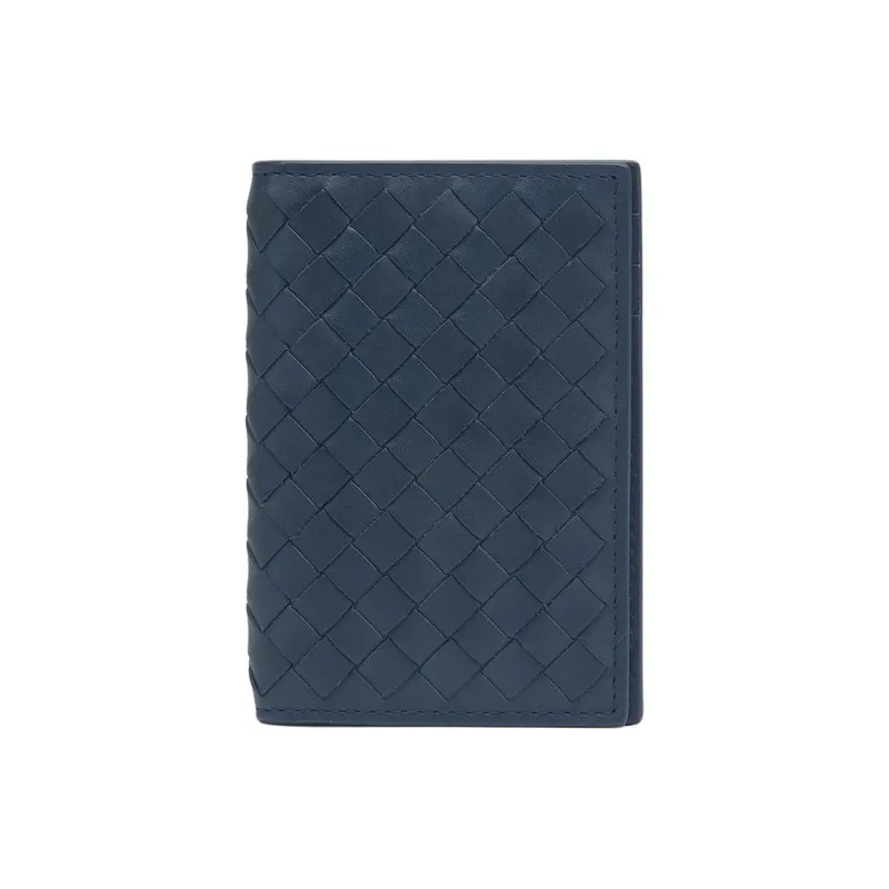 Bottega Veneta Intrecciato Leather Wallets Card Holders Men's Marine Blue-0