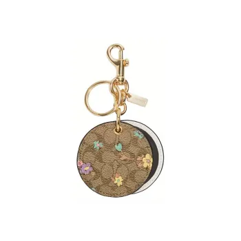 COACH Coated Canvas With Smooth Leather Round Shaped Bag Pendant Keychain Bag Accessory Women's Brown