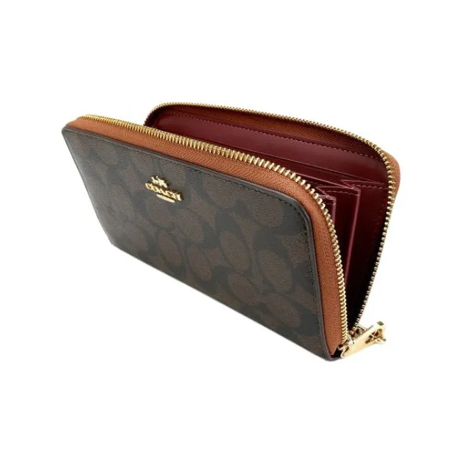 COACH Zip Around Canvas With Leather Canvas Bag, Wrist Bag, Wallet Trumpets Women's Black Umber-3