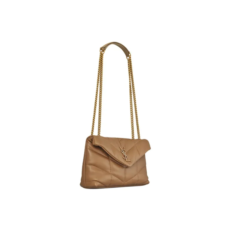 SAINT LAURENT PUFFER Sheepskin Portable Crossbody Bag, Shoulder Bag Women's Dark Cork-1