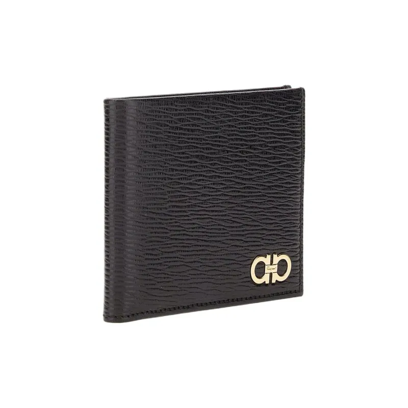 FERRAGAMO GANCINI Hammered Calfskin Wallet Men's Black-1