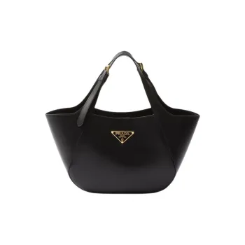PRADA Leather Tote Bag Shopping Bag Handbag Medium Size Women's Black