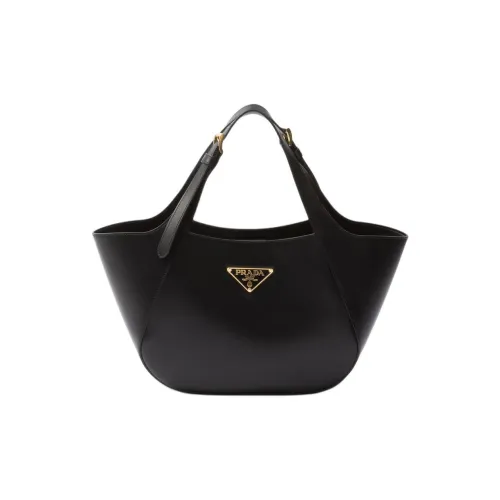 PRADA Leather Tote Bag Shopping Bag Handbag Medium Size Women's Black