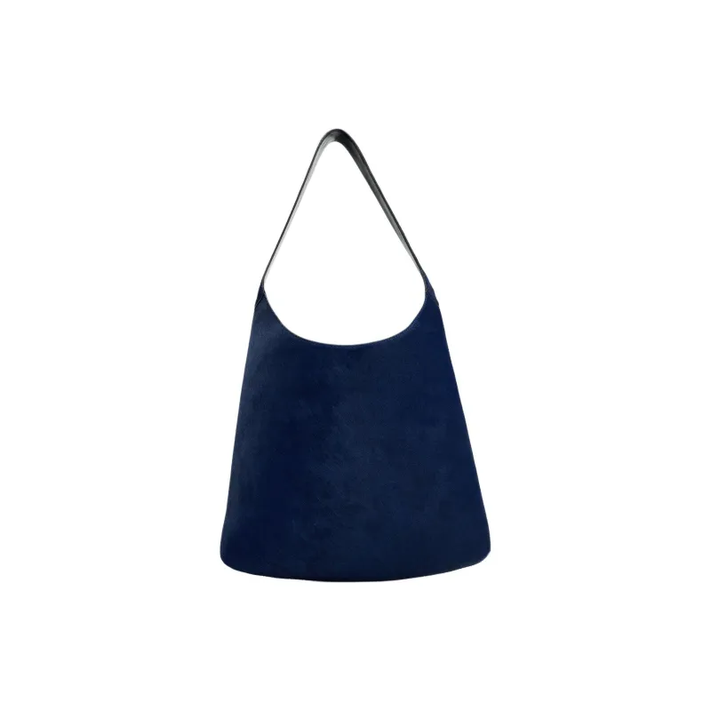 ZARA Cowhide Tote Bag Shopping Bag Shoulder Bags Large Size Women's Blue-0