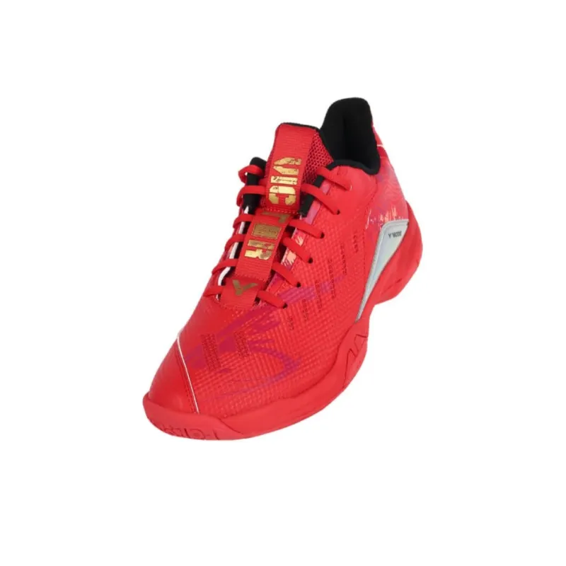 VICTOR Cushioned Slip Resistant Low Top Badminton Shoes Unisex Red White-2