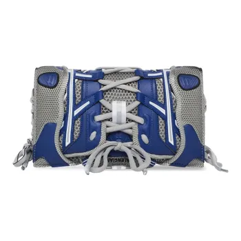 Balenciaga Artificial Leather One Shoulder Crossbody Cell Phone Pouch Small Size Women's Gray & Blue