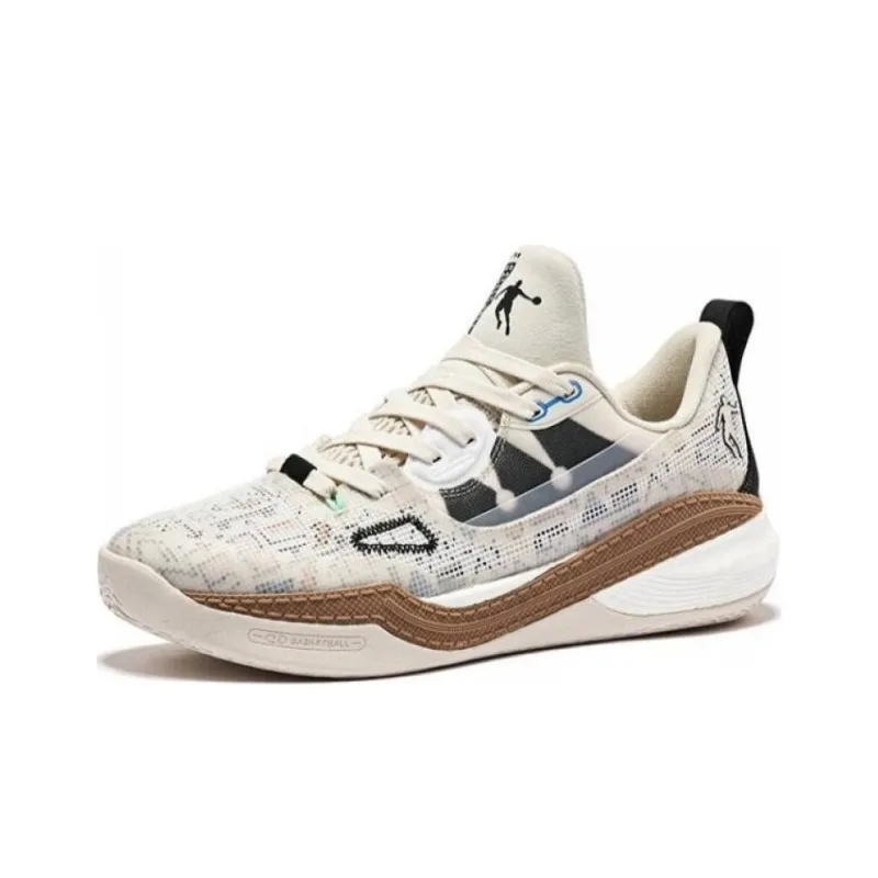 QIAODAN Sharp Edge 6.0PRO LOW Cushioning Anti Slip And Wear Resistant Low Top Basketball Shoes Men's White Black Brown-1