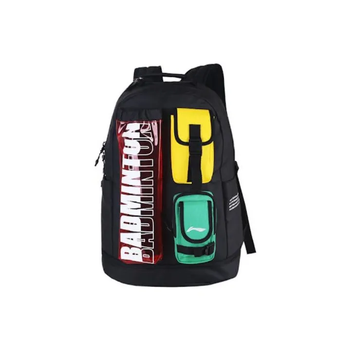 LiNing Polyester Badminton Double Shoulder Backpack Regular Unisex Black Color Blocking-0