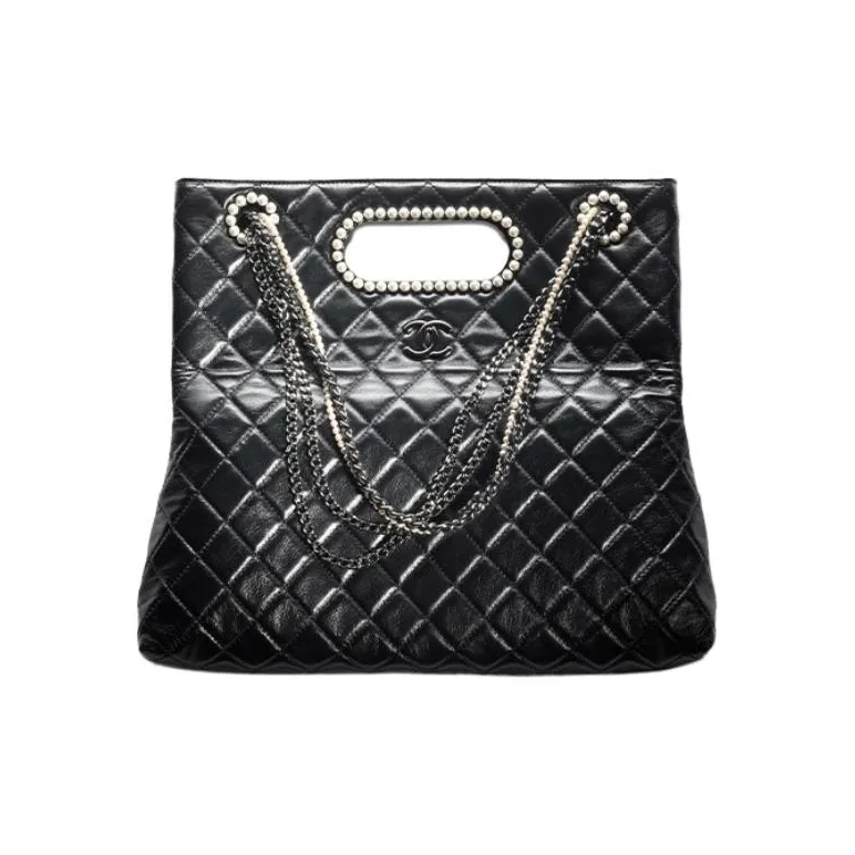 CHANEL Shiny Lambskin Tote Bag, Shopping Bag, Shoulder Bag, Crossbody Bag, Handbag Women's Black-0
