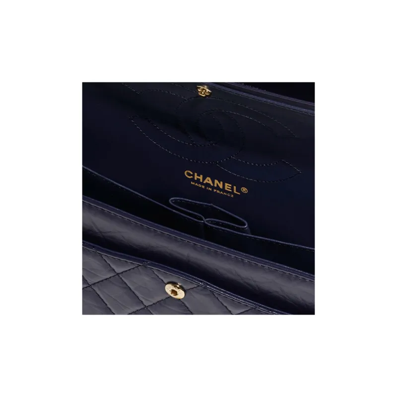 CHANEL Vintage Calfskin Gold Metal Shoulder Bag, Crossbody Bag Tubas Women's Marine Blue-2