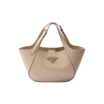 PRADA Leather Tote Bag Shopping Bag Handbag Medium Size Women's Stone Gray White