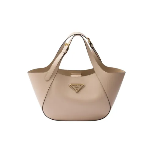 PRADA Leather Tote Bag Shopping Bag Handbag Medium Size Women's Stone Gray White