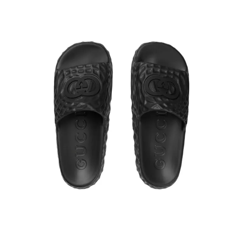 GUCCI Slide Sandal Interlocking G Black Water Ripples-2
