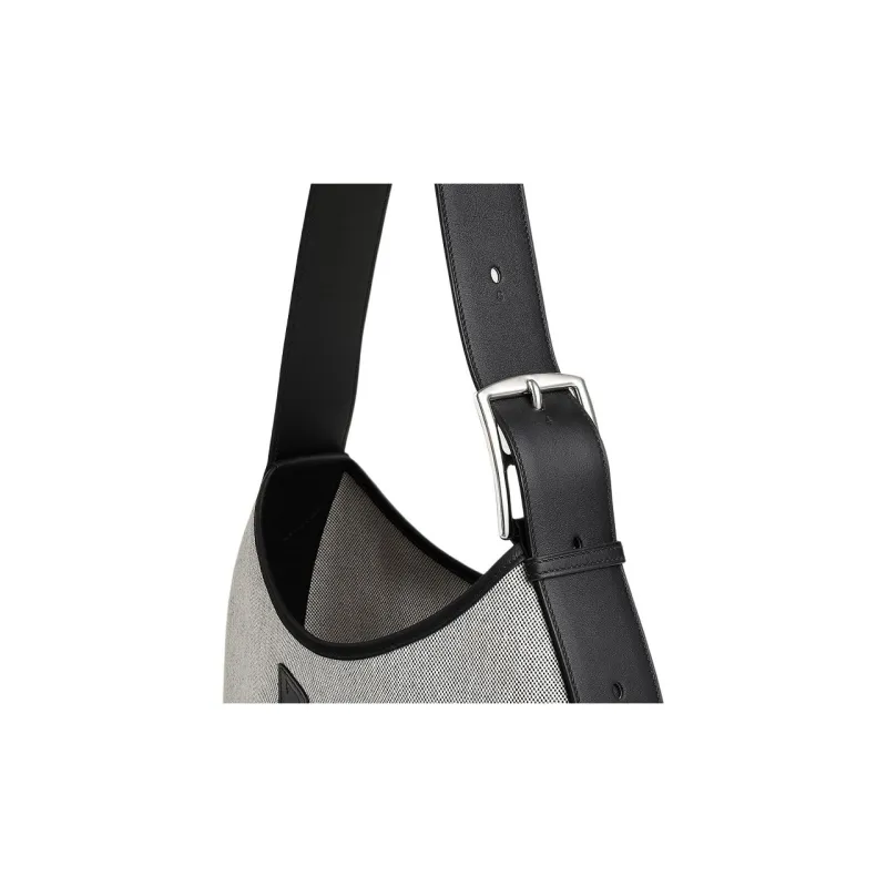 HERMES Canvas With Swift Calfskin Crescent Bag, Handbag, Shoulder Bag Women's Gray & Black-4