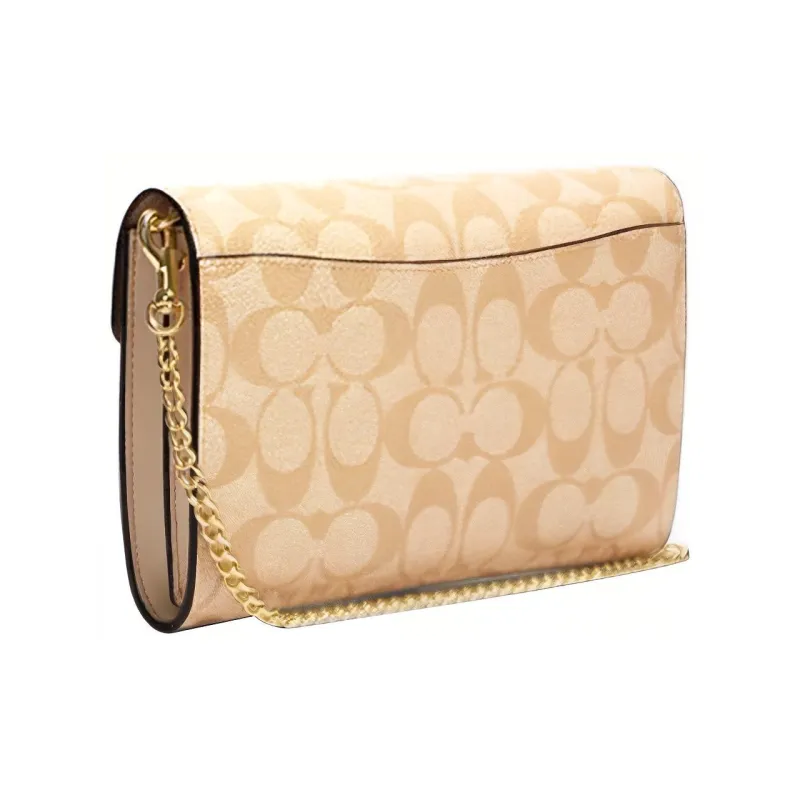 COACH Envelope Leather Envelope Bag, Clutch, Coin Purse Women's Khaki-1