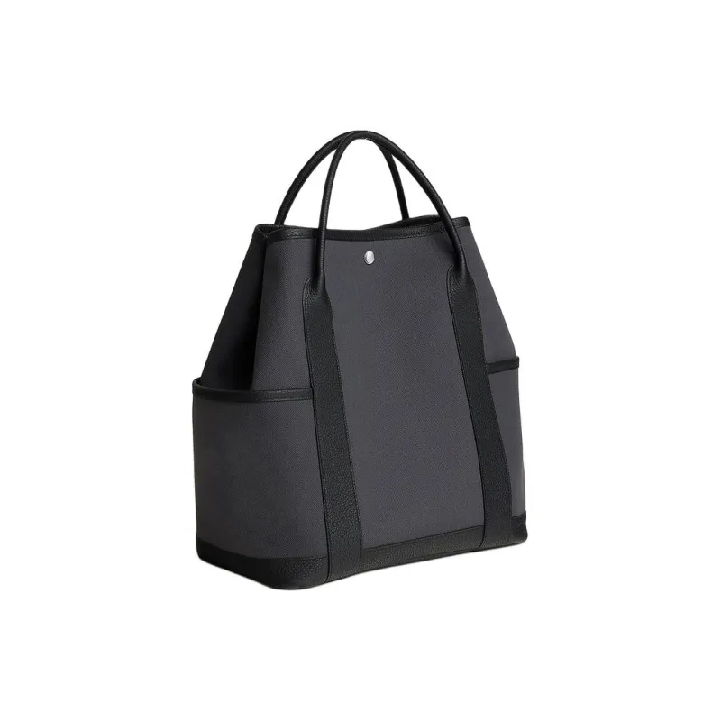 HERMES Garden Party Canvas With Negonda Calfskin Garden Bag Handbag Men's Gray & Black-2