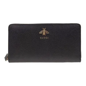 GUCCI Animalier Series Leather Wallet Unisex Black