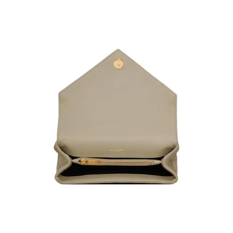 SAINT LAURENT Calfskin Crossbody Bag Shoulder Bag Women's Matte Gold-4