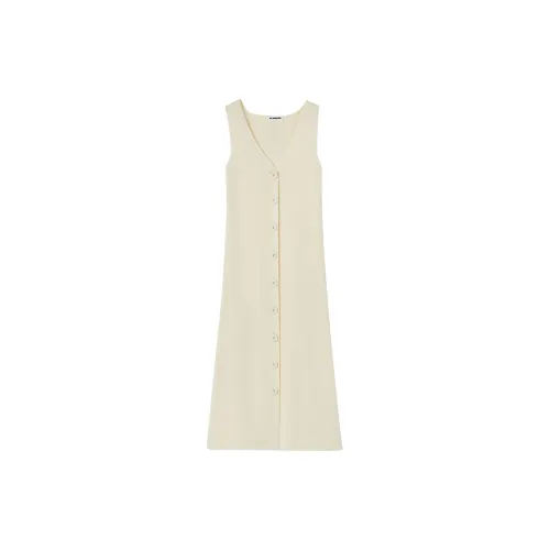 JIL SANDER V-neck Ribbed Midi Dress