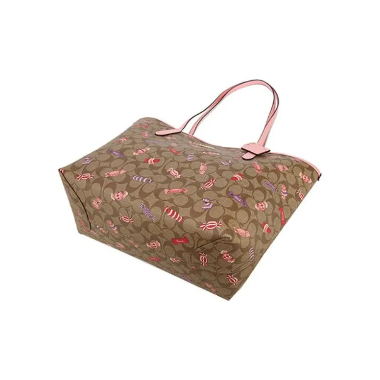 COACH City Leather Tote Bag Shopping Bag Handbag Shoulder Bag Women's Cherry Blossom Pink & Brown-3