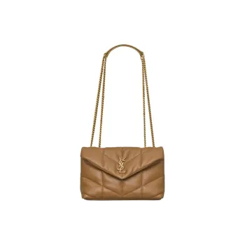 SAINT LAURENT PUFFER Sheepskin Portable Crossbody Bag, Shoulder Bag Women's Dark Cork Color