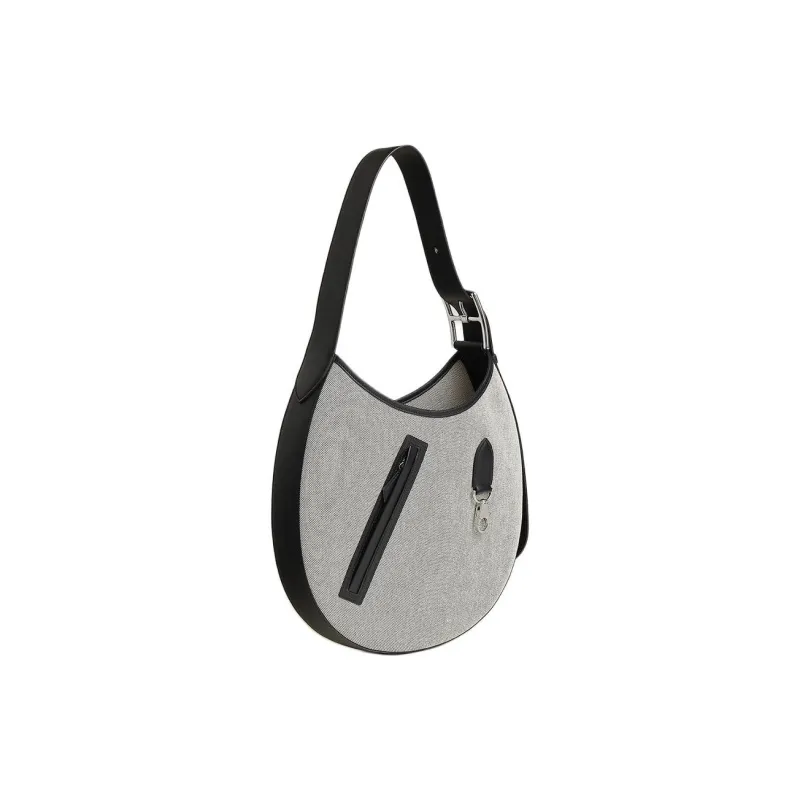 HERMES Canvas With Swift Calfskin Crescent Bag, Handbag, Shoulder Bag Women's Gray & Black-1