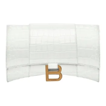 Balenciaga Hourglass Crocodile Pattern Cow Leather Hourglass Bag Shoulder Bag Crossbody Bag Mini Women's White