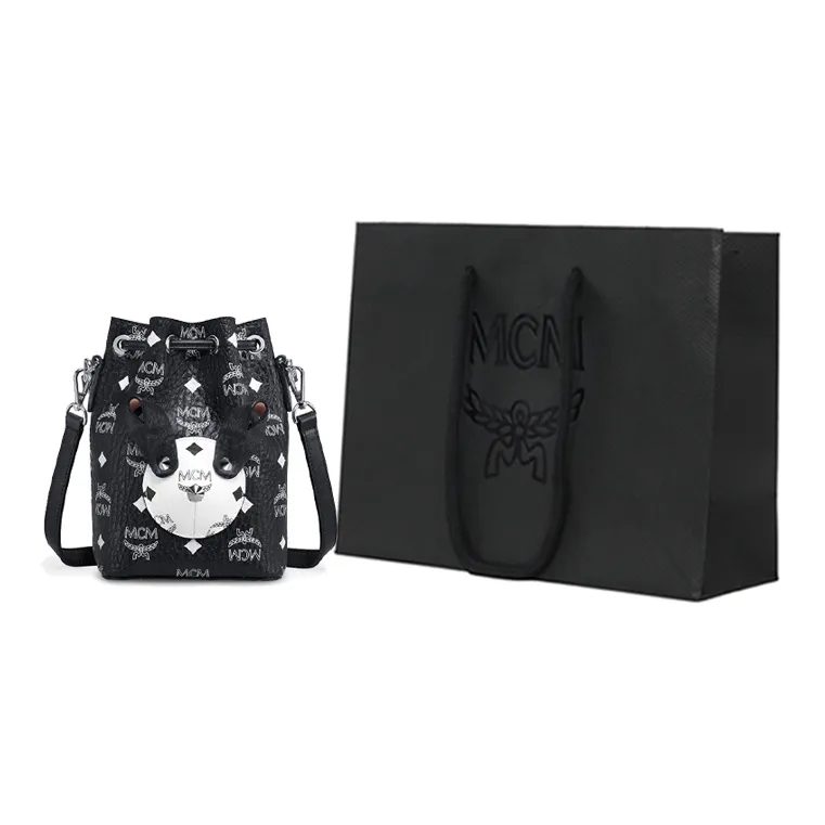 MCM Visetos Leather Bucket Bag, Handbag, Shoulder Bag Extra Mini Women's Black-6