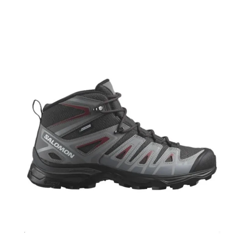 SALOMON X Ultra Pioneer Cushioning Anti-Slip And Wear-Resistant High-Top Outdoor Shoes Women's Black Gray Red-1