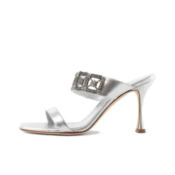 MANOLO BLAHNIK Slide Slippers Women's Silver