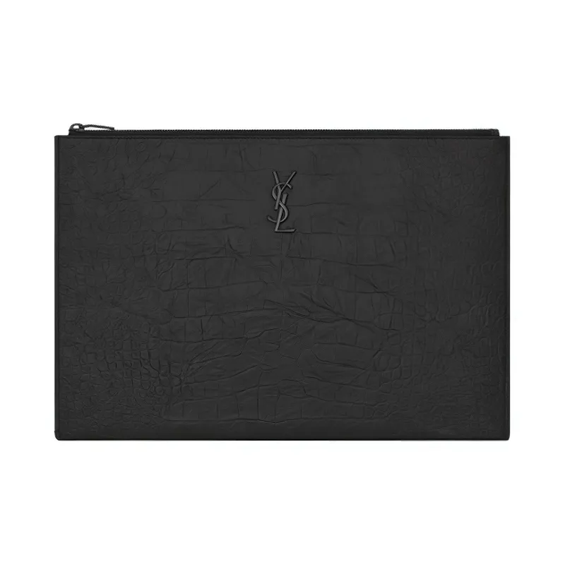 SAINT LAURENT Sheepskin Clutch Briefcase Men's Black-0