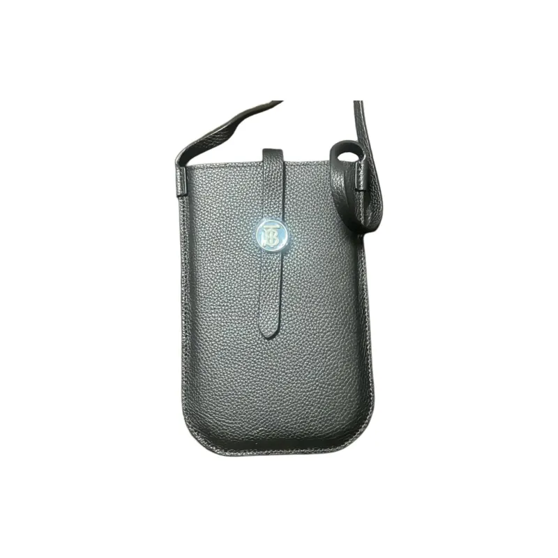 Burberry Grained Leather Cell Phone Pouch Shoulder Bag Crossbody Bag Unisex Gray-0