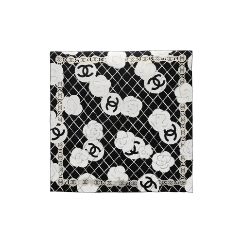 CHANEL Silk Scarves Women's Black/White