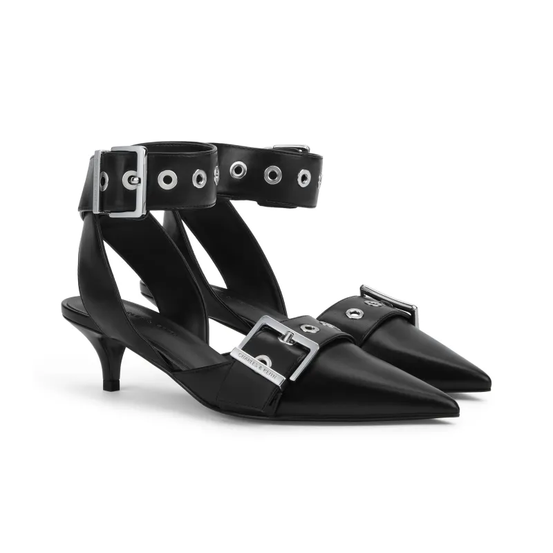 CHARLES&KEITH Small Charles & Keith Gothic Style One Strap Sandals 5.3cm Women's Black/White-1