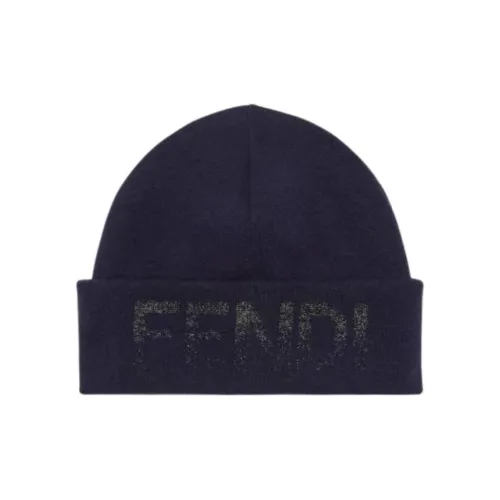 FENDI Wool Cashmere Nylon Viscose Metal PPL Elastane Beanies Women's Blue
