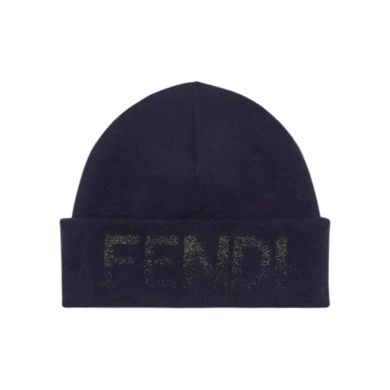 FENDI Wool Cashmere Nylon Viscose Metal PPL Elastane Beanies Women's Blue-0