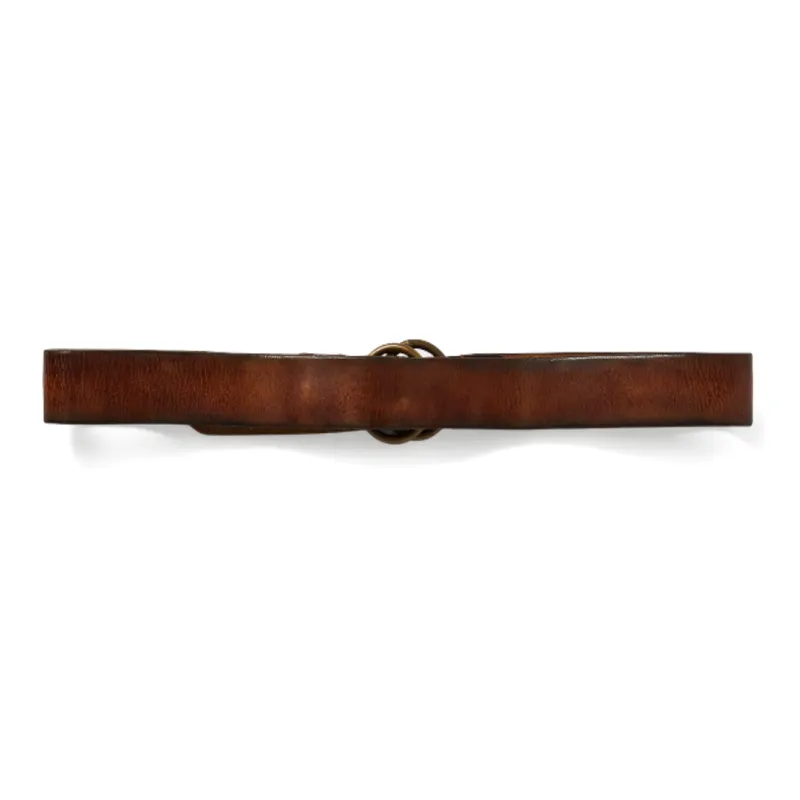 Ralph Lauren Double O-Ring Buckle With Slightly Pointed Ends Leather Belts Unisex Brown Width: 3.8CM-2