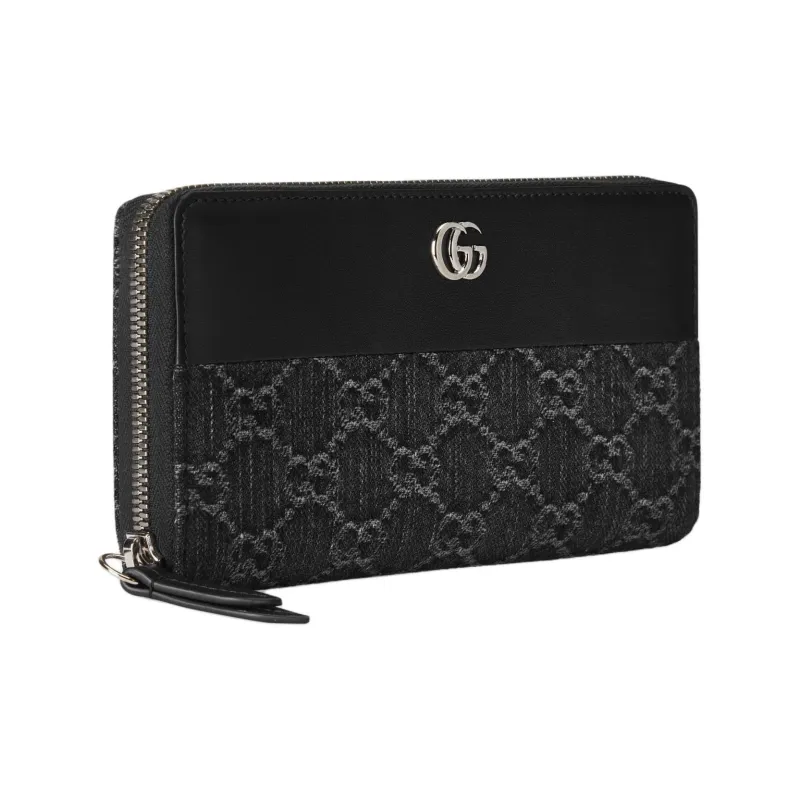 GUCCI Denim Leather Card Holder Wallet Women's Black Gray Color-1