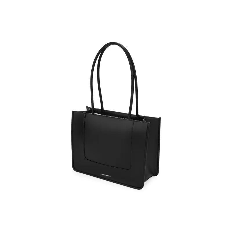 CHARLES&KEITH PU Tote Bag, Shopping Bag, Shoulder Bag Tubas Women's Cream Milk White/Noir Black-2