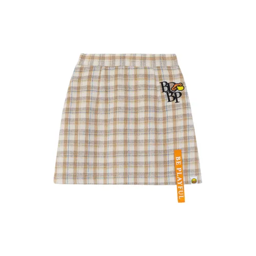 B.Duck Casual Long Skirts Women's Checkered Pattern