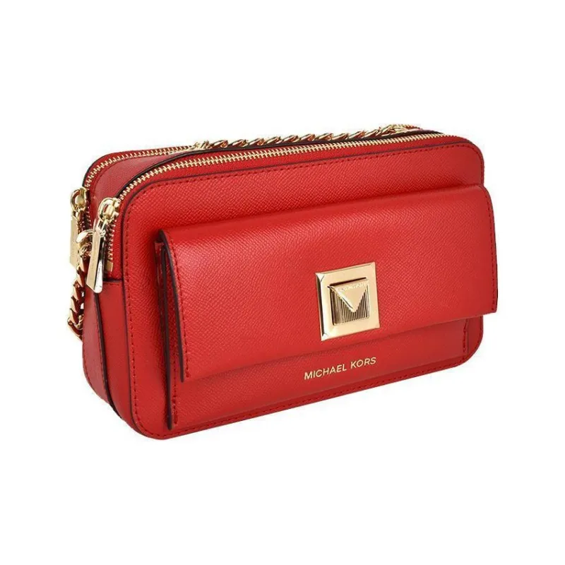 MICHAEL KORS Patent Leather Camera Bag, Crossbody Bag, Shoulder Bag Trumpets Women's Red-1