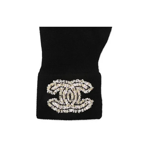 CHANEL Knit Gloves Women's Black-2