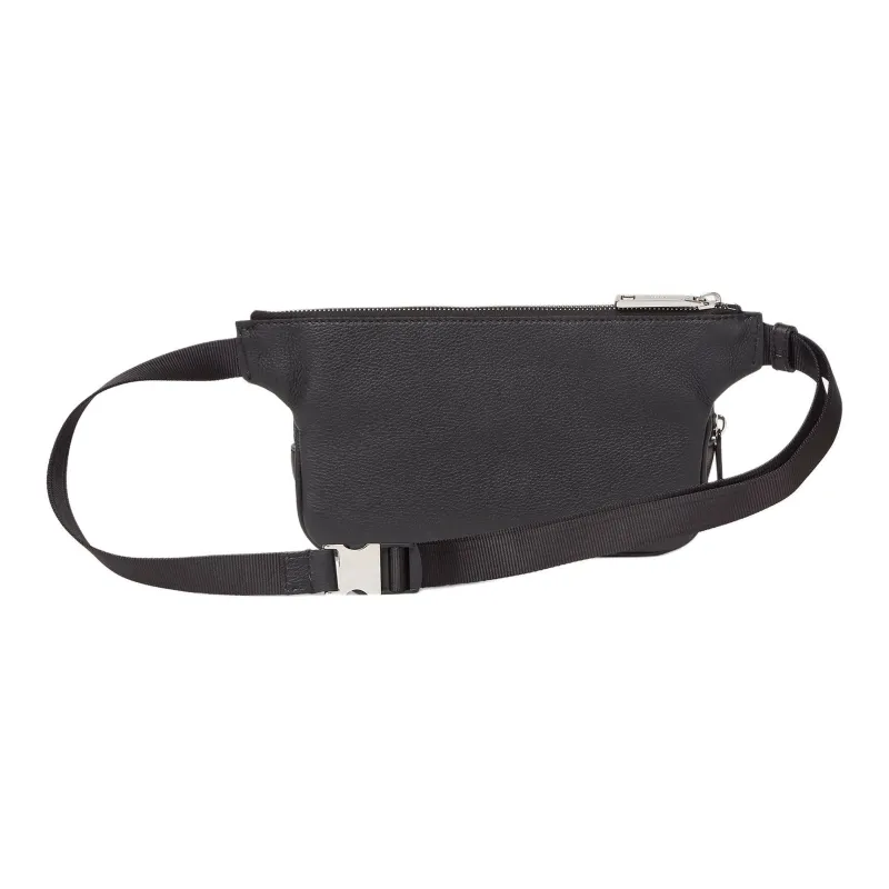 FENDI ROMA Full Grain Leather One Shoulder Crossbody Fanny Pack Men's Black-2